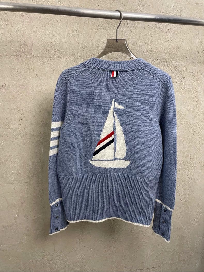 Thom Browne Thom browne Haze blue sailboat four-striped wool cardigan Size XS / US 0-2 / IT 36-38 - 2 Thumbnail