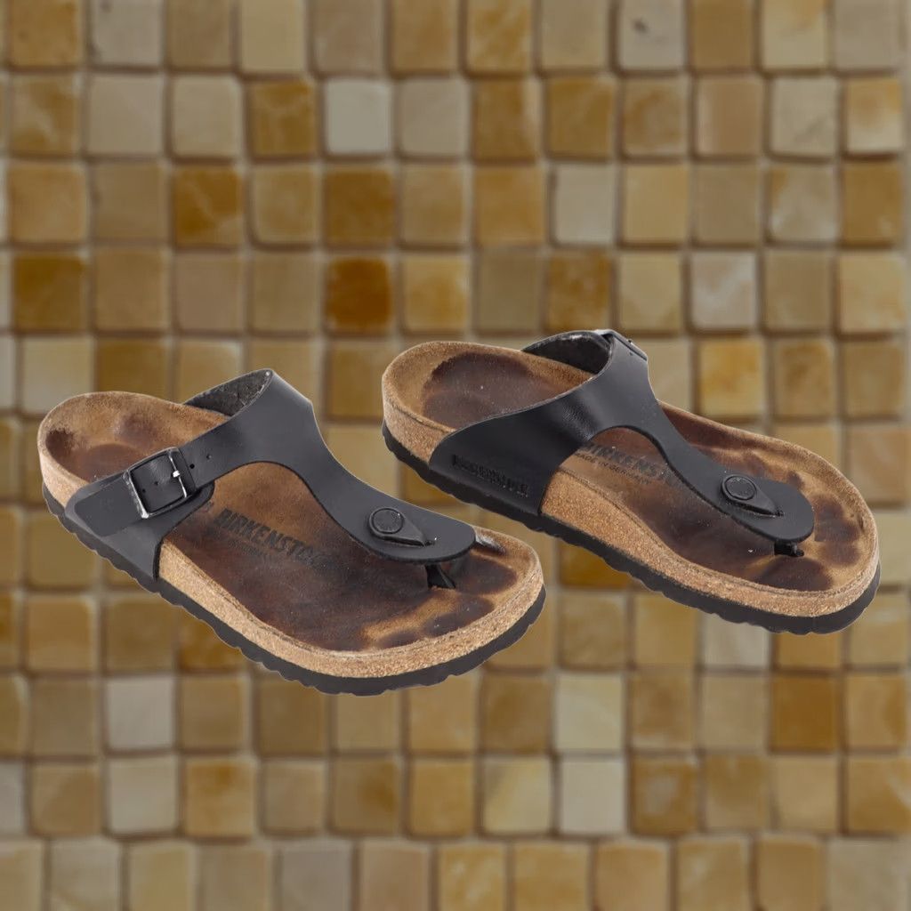 Birkenstock Birkenstock Gizeh Sandal Women's 36 Nubuck Leather Cork Rubber Thong Black/Brown Leather, Cork, Rubber, Gizeh Model, Vintage No, 6 US, 36 EU Size US 6 / IT 36 - 1 Thumbnail