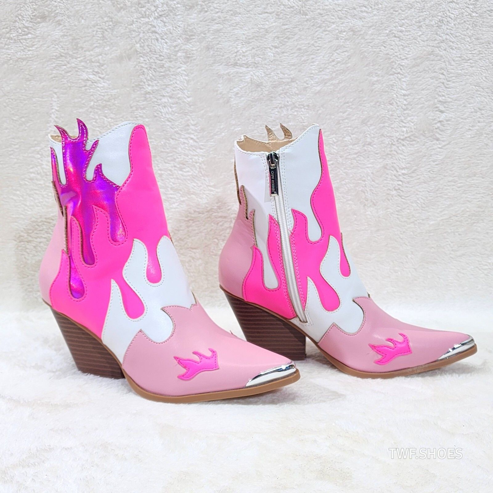 Other Western Flame Cowgirl Ankle Boots Pink Fire Color Block Coun Size US 6 / IT 36 - 4 Thumbnail