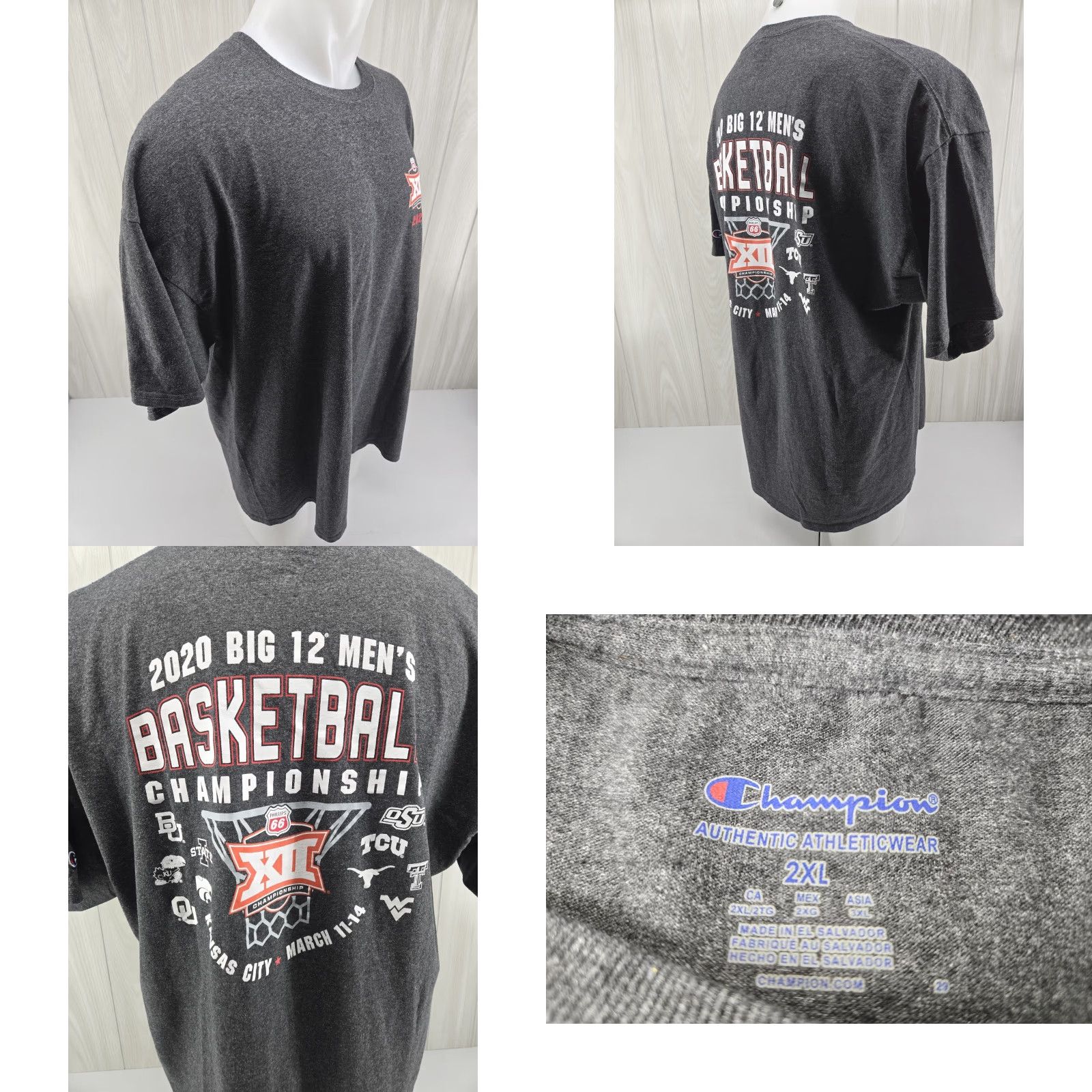 Champion VINTAGE 2020 Big 12 Men’s Championship T Shirt Gray 2XL Champion Men Short Sleeve Cotton Shirt Mens” Size US XXL / EU 58 / 5 - 8 Thumbnail