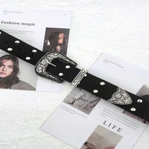 Other Black Studded Belt with Silver Buckle Size ONE SIZE - 4 Thumbnail