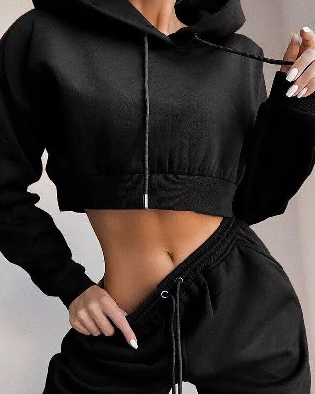 The Unbranded Brand Cropped Tracksuit Sweatsuit Hoodie Pants Set Size 26" / US 2 / IT 38 - 4 Thumbnail