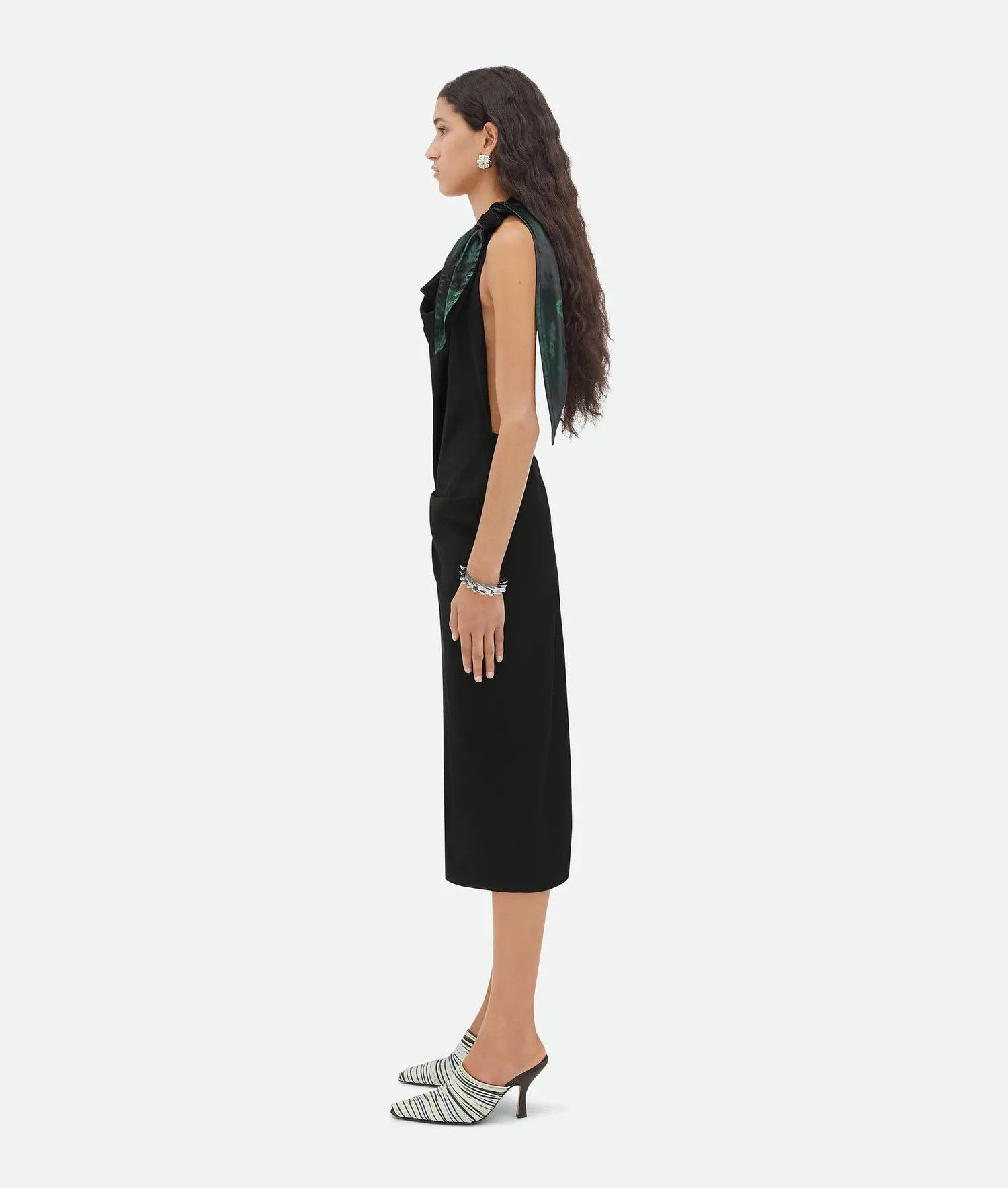 Bottega Veneta o1bcso1str0425 Fluid Viscose Midi Dress in Black Size M / US 6-8 / IT 42-44 - 2 Thumbnail