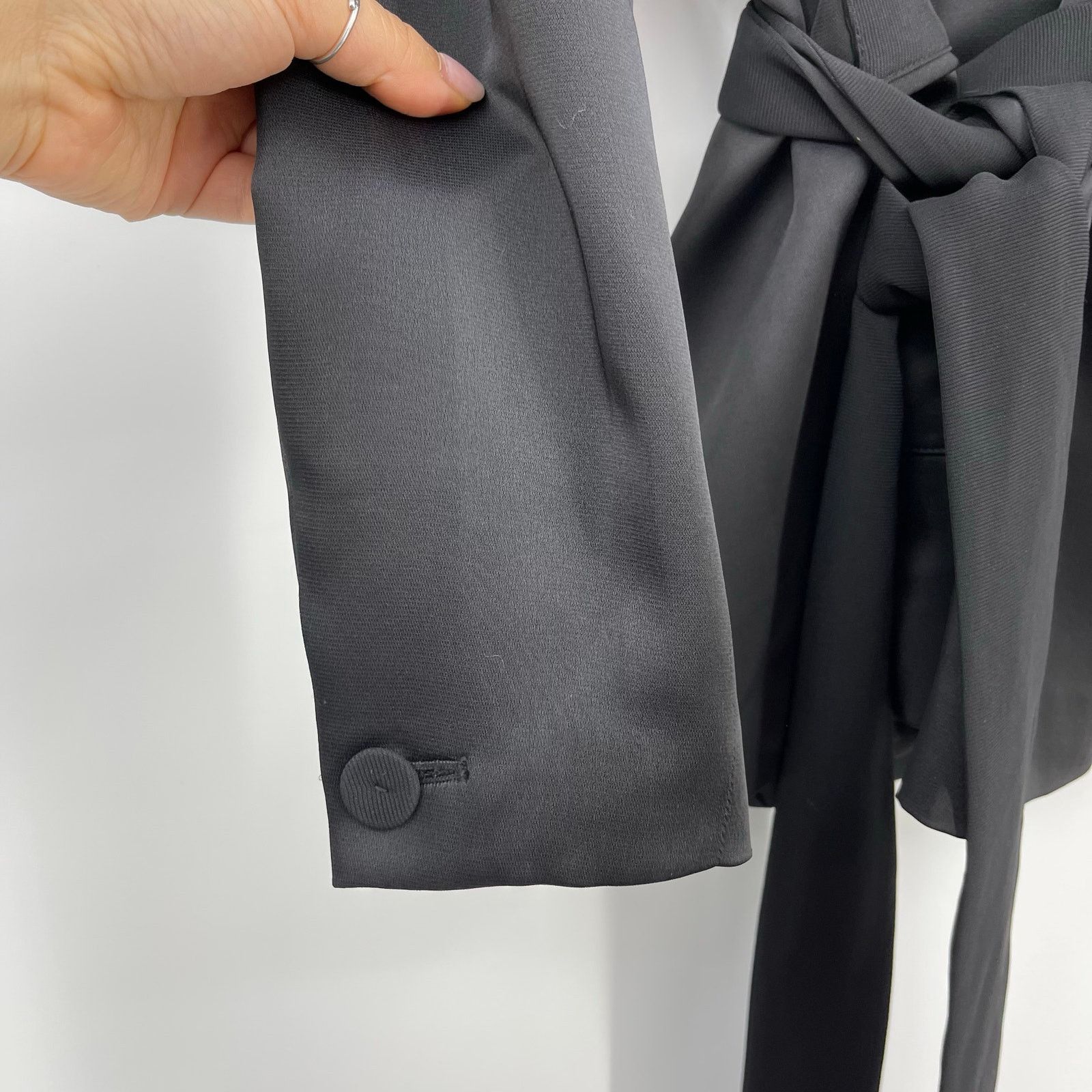Rachel Zoe Rachel Zoe | Roarke Belted Grosgrain Trim Black Satin Blazer Size M / US 6-8 / IT 42-44 - 9 Thumbnail