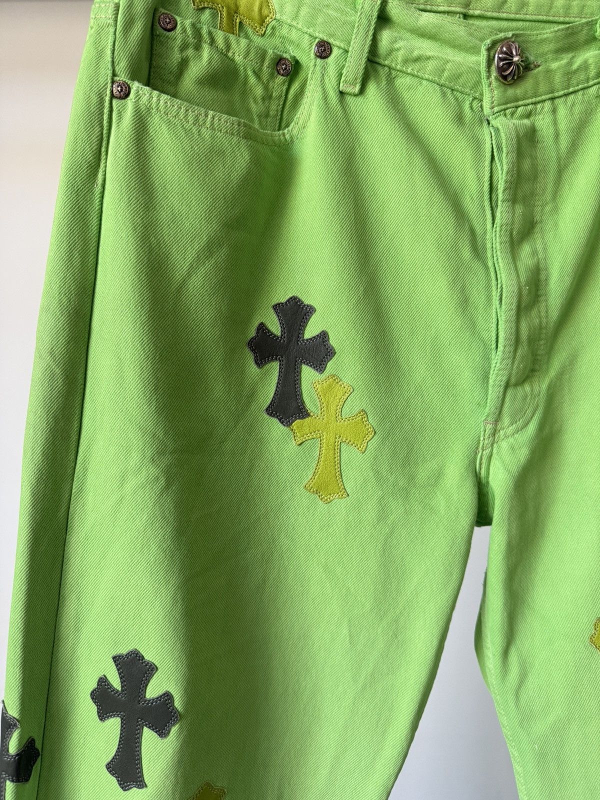 Chrome Hearts Chrome Hearts Lime Green 501 Patch Jeans Size US 33 - 3 Thumbnail