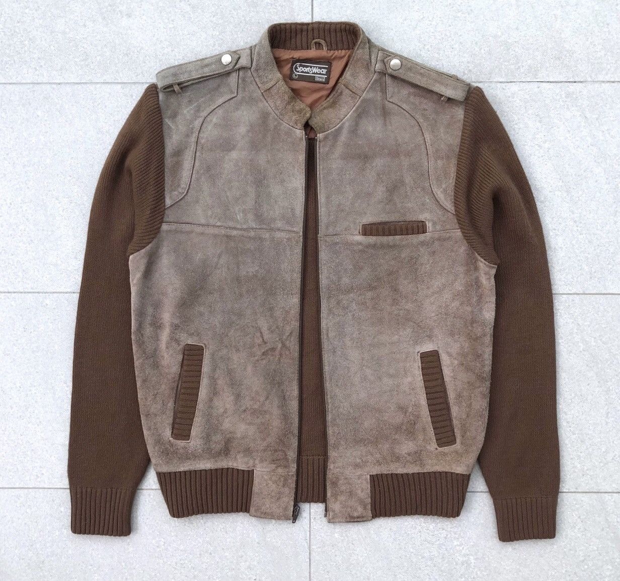Sears Vintage70s Sears Sportwear Suede Leather Knit Sleeve Jacket Size US L / EU 52-54 / 3 - 1 Thumbnail