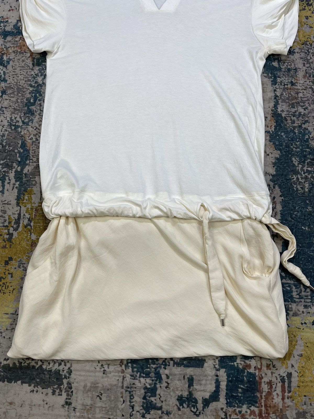 Brunello Cucinelli Brunello Cucinelli White Ruched Drawstring Mini Dress Size M / US 6-8 / IT 42-44 - 3 Thumbnail