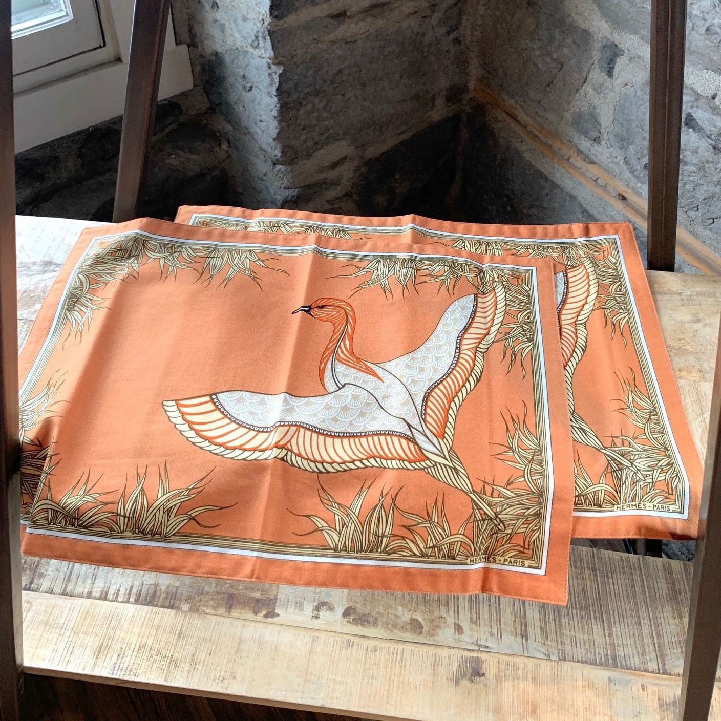 Hermes Hermès Set of 2 Bird Print Placemats & Brown Orange Napkins Size ONE SIZE - 4 Thumbnail