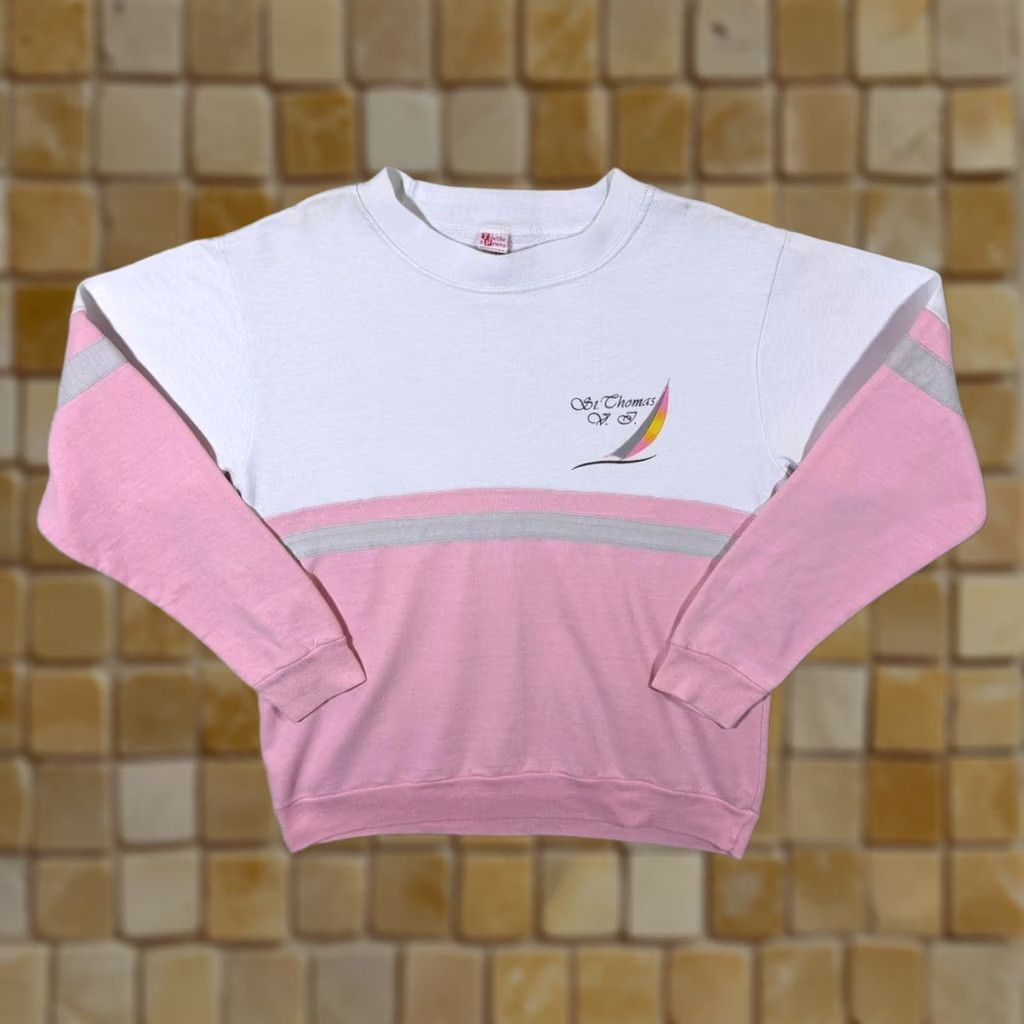 Vintage Vintage 90's St. Thomas Made In USA Tourist Graphic White Pink Sweatshirt Small Size US S / EU 44-46 / 1 - 1 Thumbnail