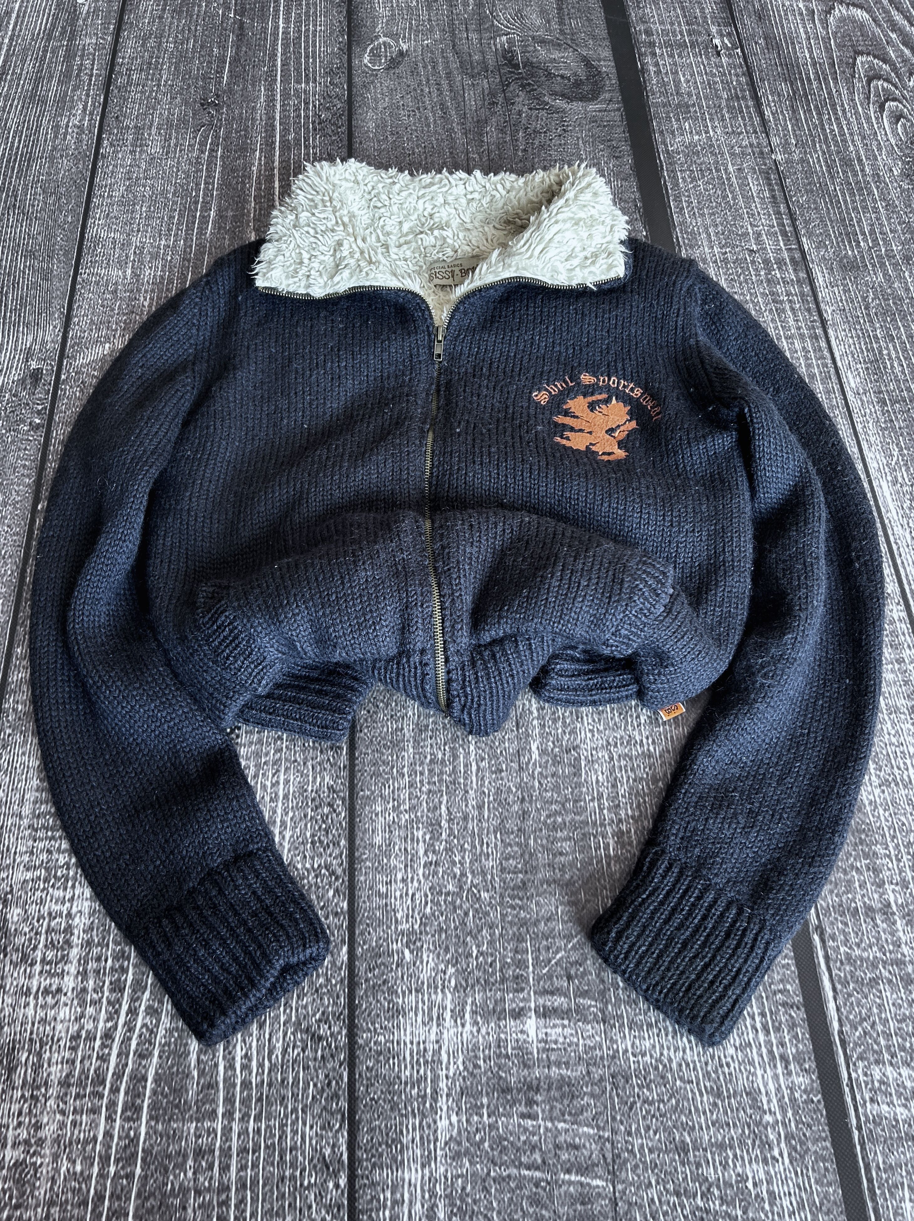 Vintage Sissi Boy Navy Knit Sherpa Lined Zip Sweater Jacket Size US S / EU 44-46 / 1 - 1 Thumbnail