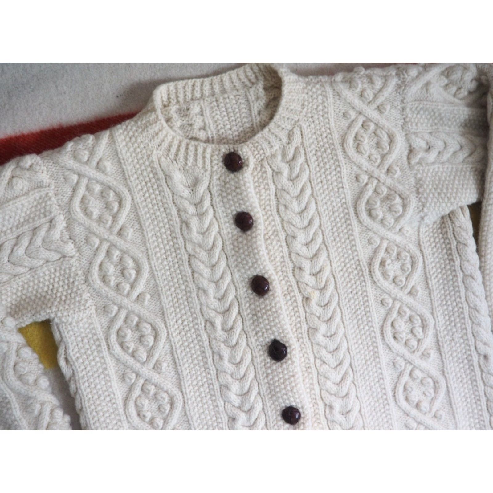 Vintage VTG 60s 70s Cream Ivory Cable Knit Boho Button Fisherman Cardigan Womens L Size L / US 10 / IT 46 - 3 Thumbnail