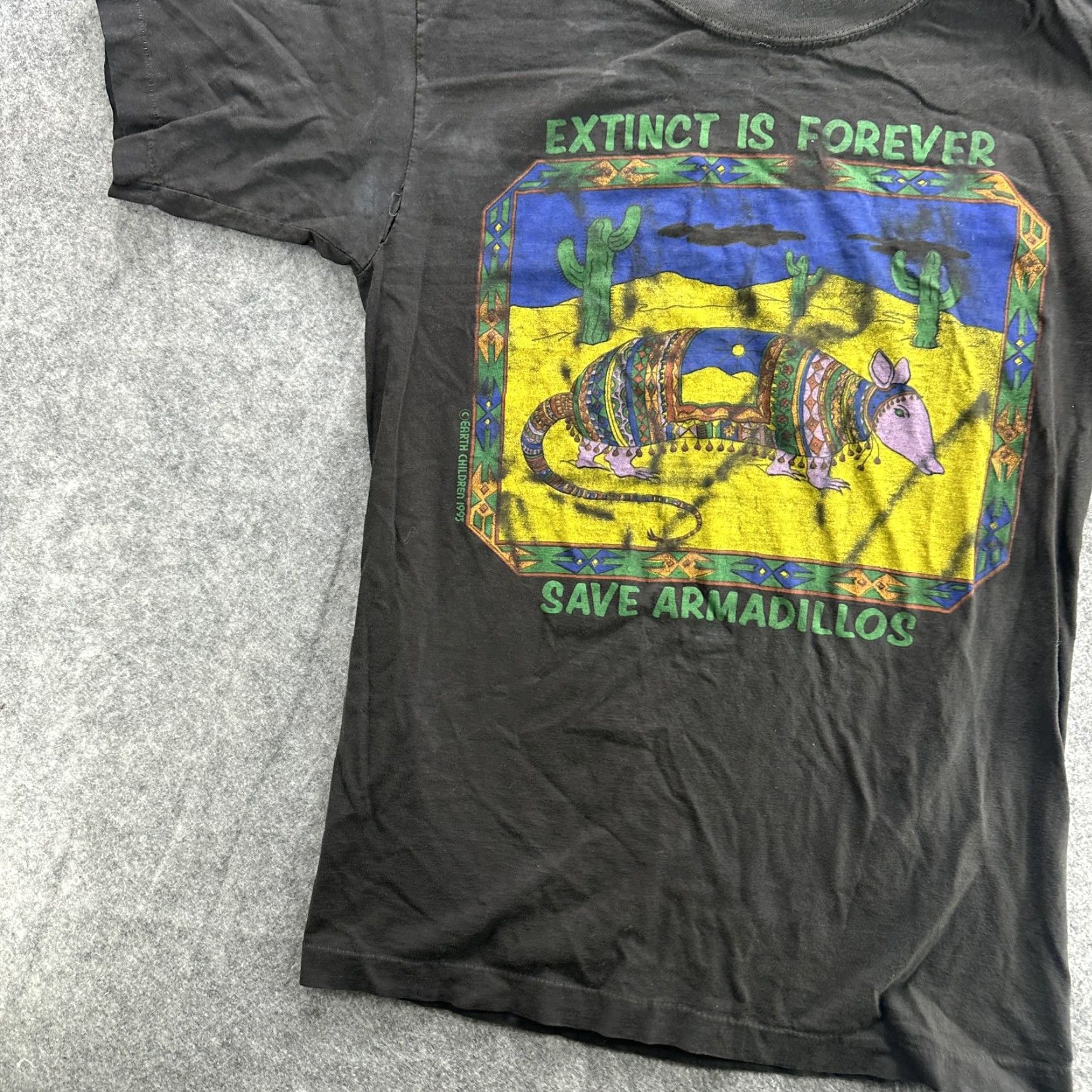 Vintage VINTAGE Earth Children Save Armadillos T-Shirt Mens Medium Black 90s Armadillo Graphic Extinct Is Forever Mens Size US M / EU 48-50 / 2 - 3 Thumbnail