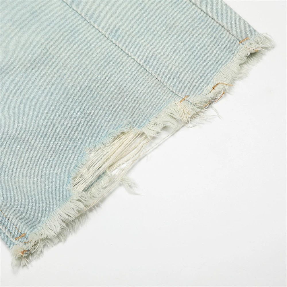Jean Men's casual distressed raw edge ripped punk washed jeans Size US 32 / EU 48 - 6 Thumbnail