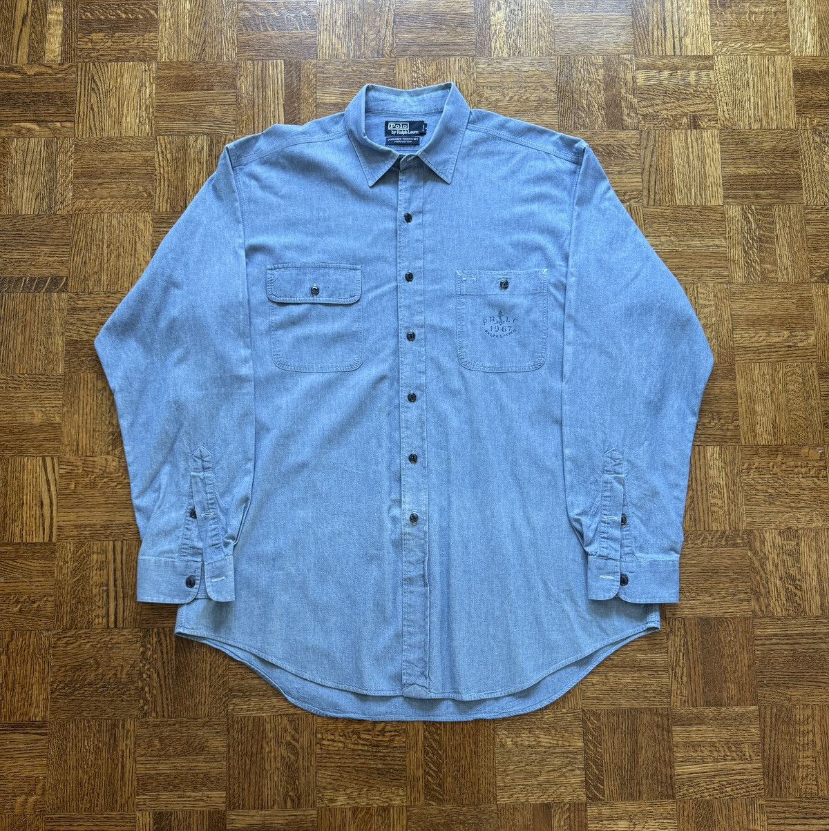 Polo Ralph Lauren Vintage Polo Ralph Lauren Stenciled Dungaree Work Shirt Size US XL / EU 56 / 4 - 1 Thumbnail