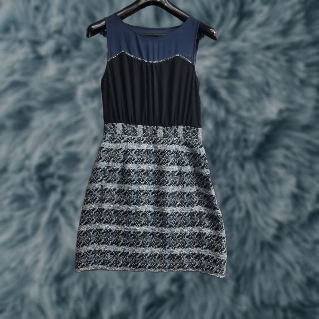 Anthropologie Moulinette Soeurs Midi Dress Knitted Polyester Sheath Sleeveless Size 6 Black Blue Multicolor Womens Size M / US 6-8 / IT 42-44 - 1 Thumbnail