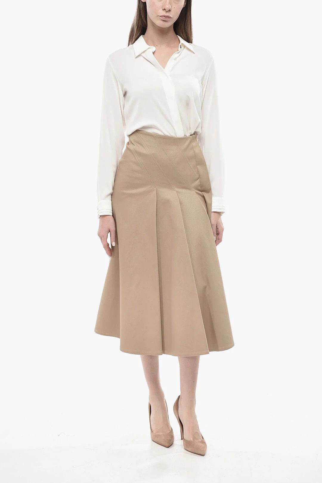 Dior o1mm0326 Midi Flared Skirt in Beige Size 27" / US 4 / IT 40 - 4 Thumbnail