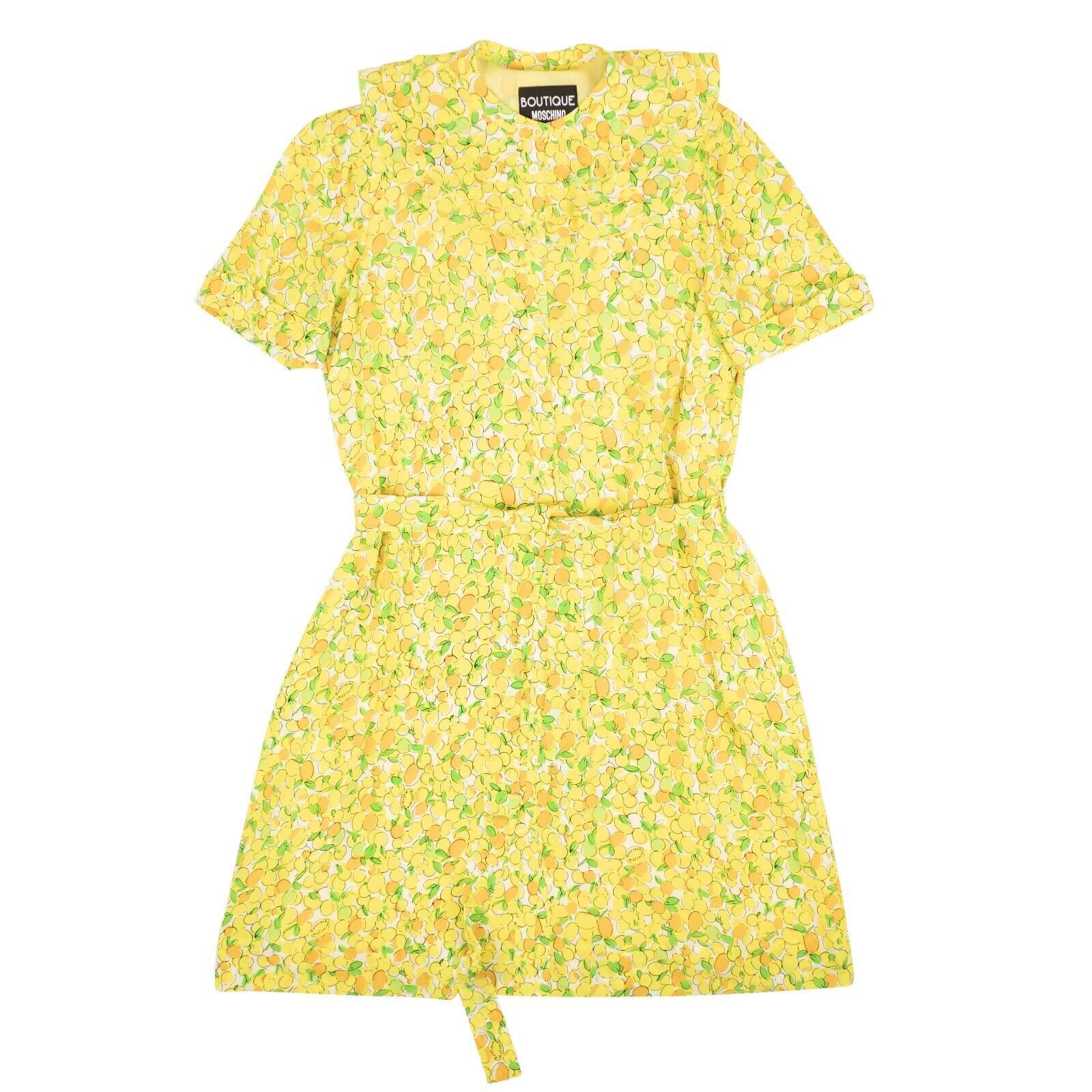 image of Boutique Moschino Yellow Lemon Silk Ruffle Neck Dress 10/46, Women's (Size Large)