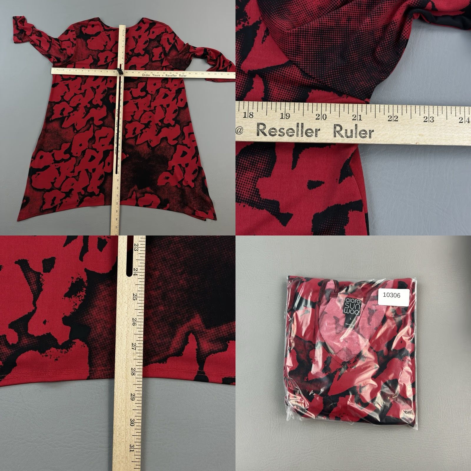 Vintage Clara Sun Woo Top Women's Large Red Black Abstract Print V Neck Tunic Casual USA Size L / US 10 / IT 46 - 8 Thumbnail
