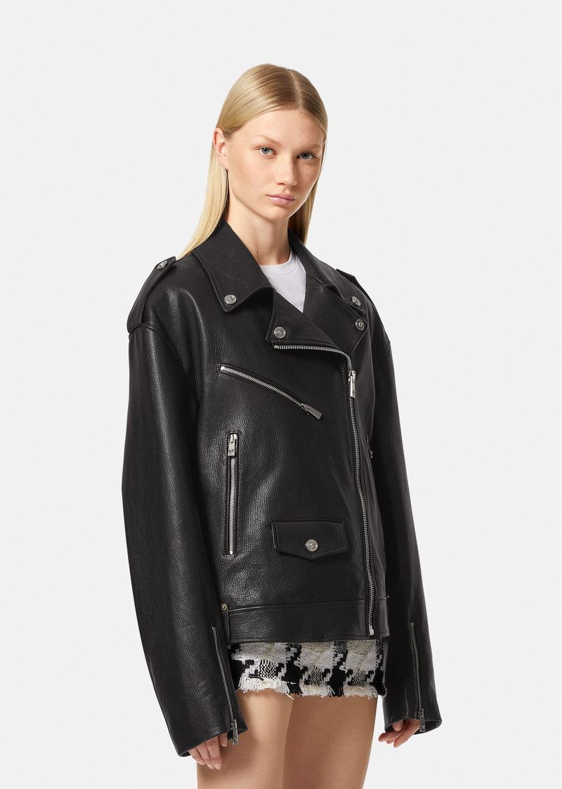 Versace o1y0226 Leather Biker Jacket in Black Size XS / US 0-2 / IT 36-38 - 3 Thumbnail