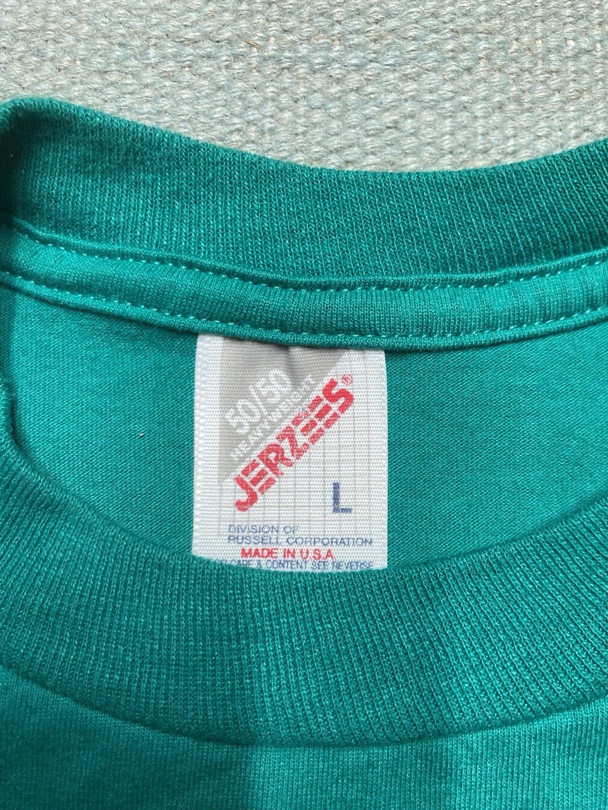 Jerzees × Vintage Vtg 80s blank t shirt teal aqua jerzees single stitch large Size US L / EU 52-54 / 3 - 3 Thumbnail