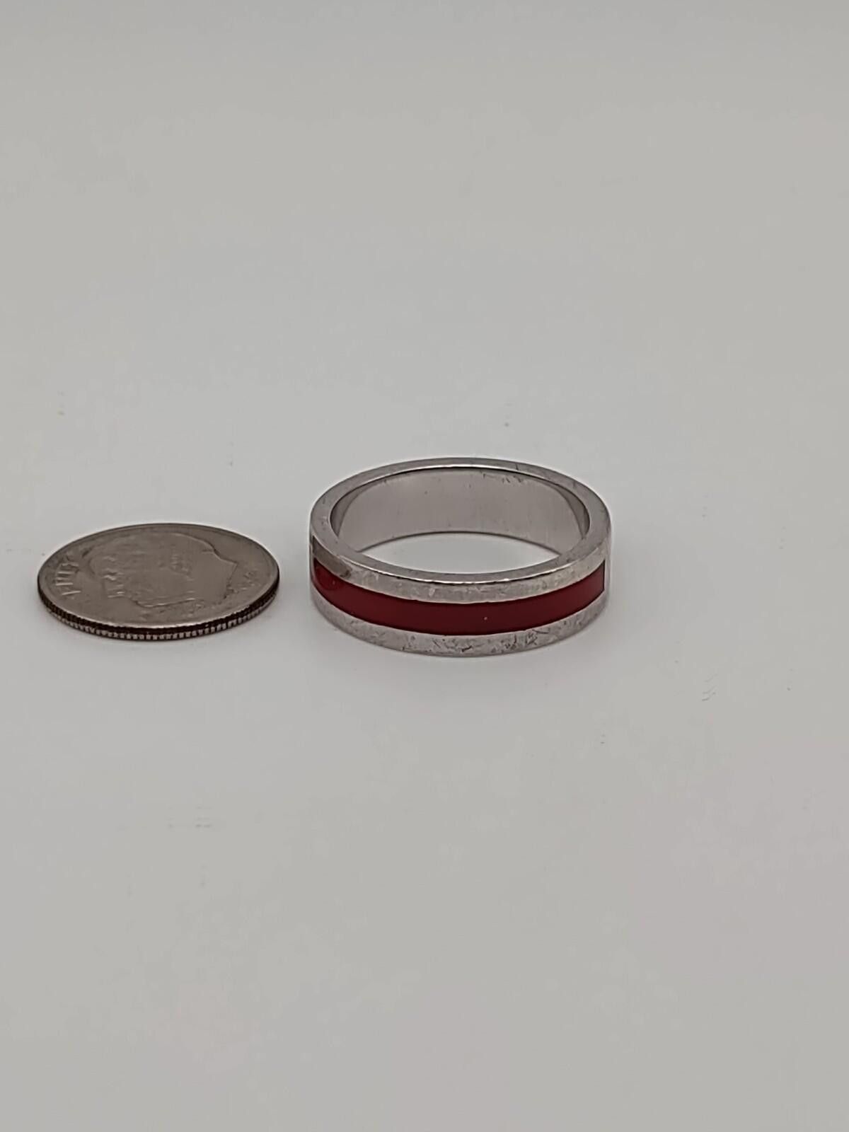 The Unbranded Brand Sterling Silver Red Black Inlay Band Ring Sz 8.75 Size ONE SIZE - 3 Thumbnail