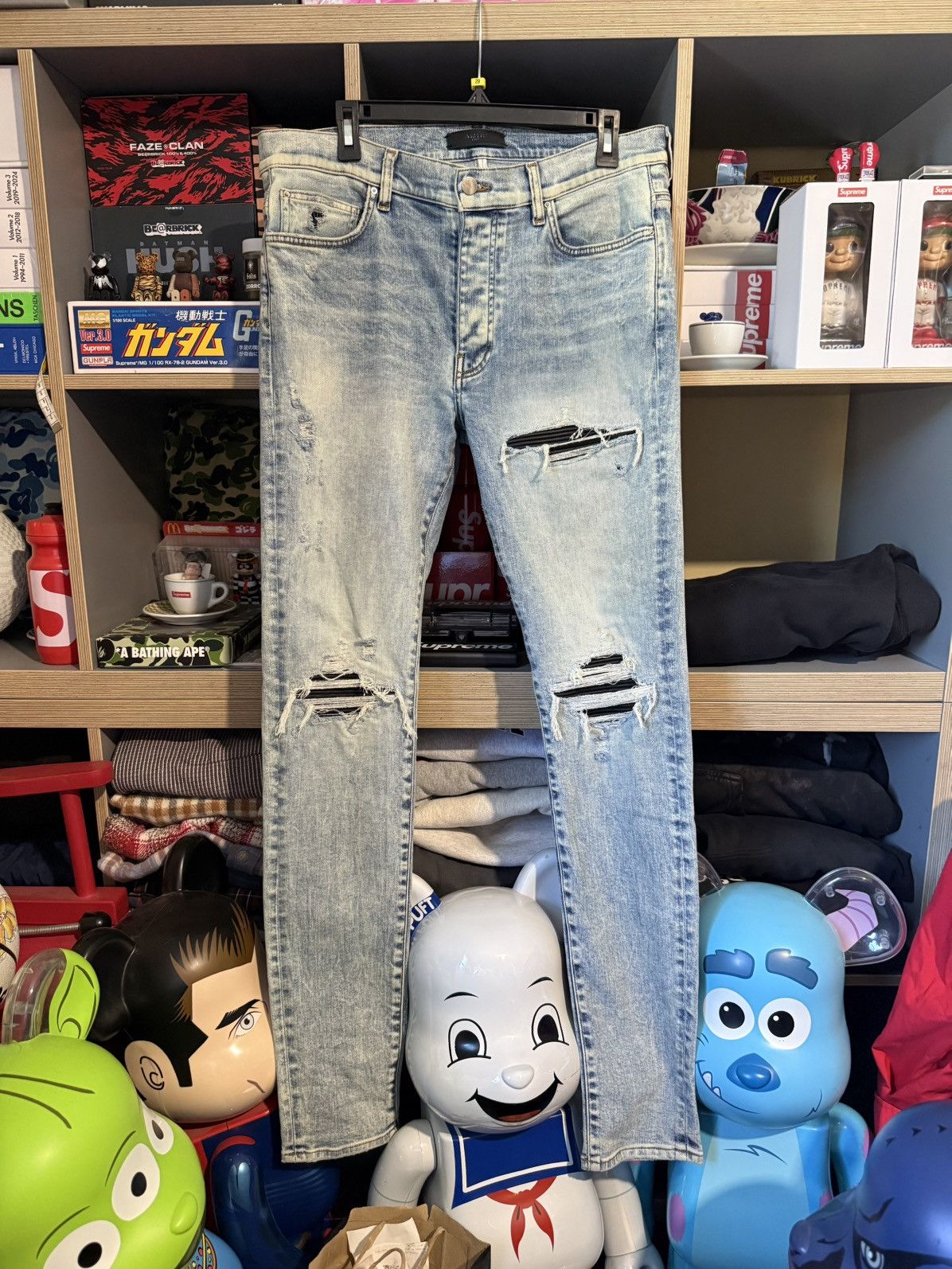 Amiri Amiri Blue MX1 Denim Black Leather Patches Size US 34 / EU 50 - 1 Thumbnail