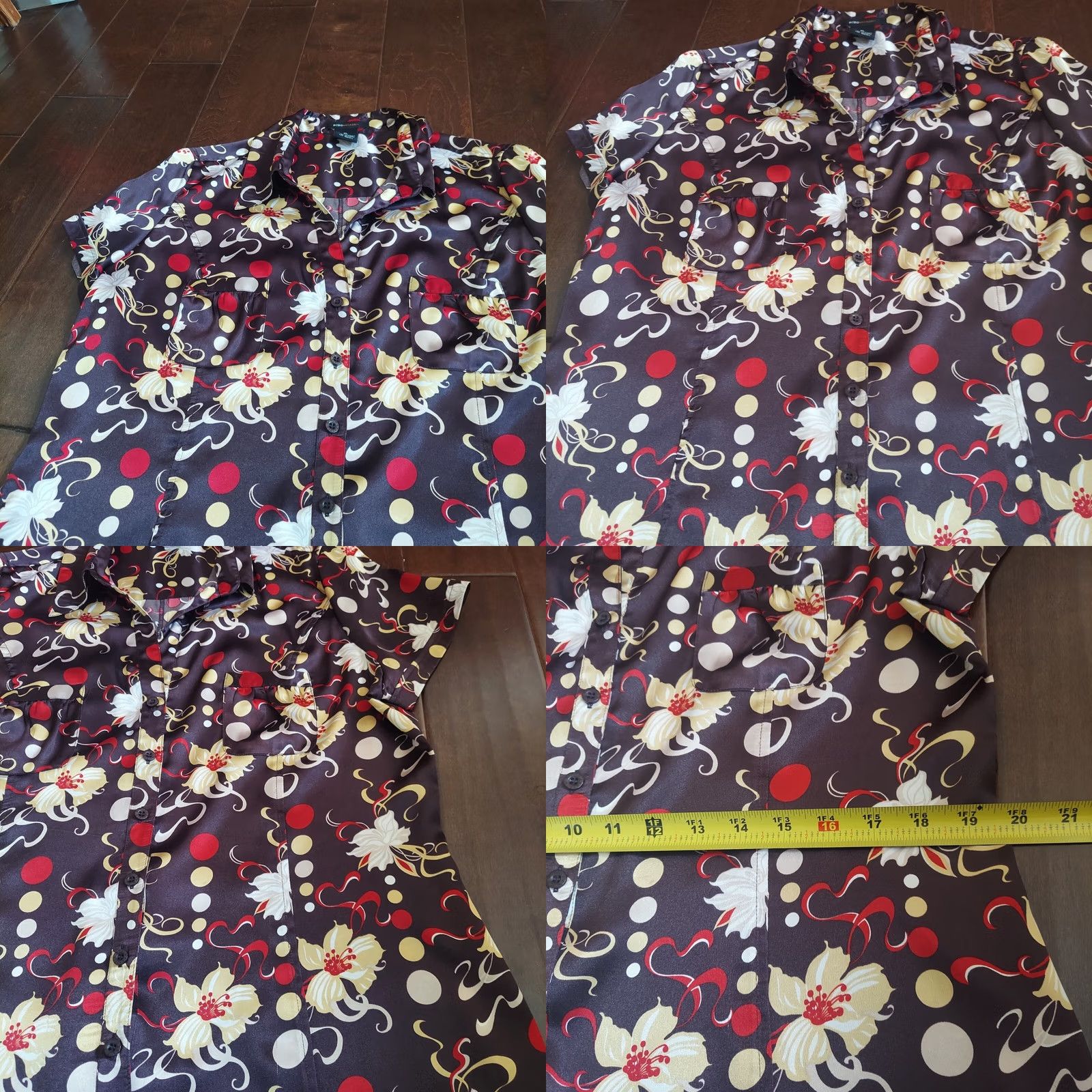 Bcbgmaxazria BCBGMAXAZRIA Women Blouse Button-Down Short Sleeve Floral V-Neck Waist XS? XL Size XL / US 12-14 / IT 48-50 - 8 Thumbnail