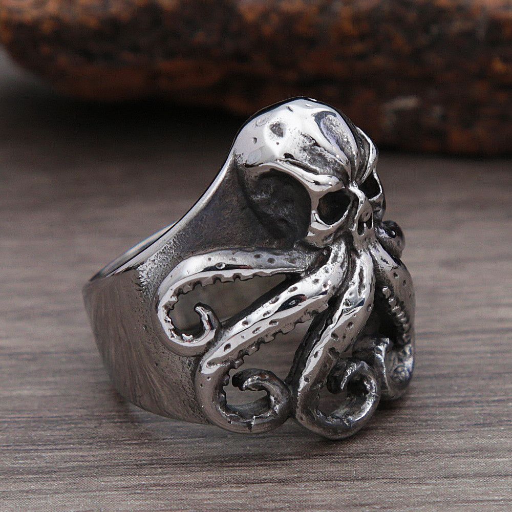 Vintage Retro Nordic Pirate Skull Octopus Ring Size ONE SIZE - 5 Thumbnail