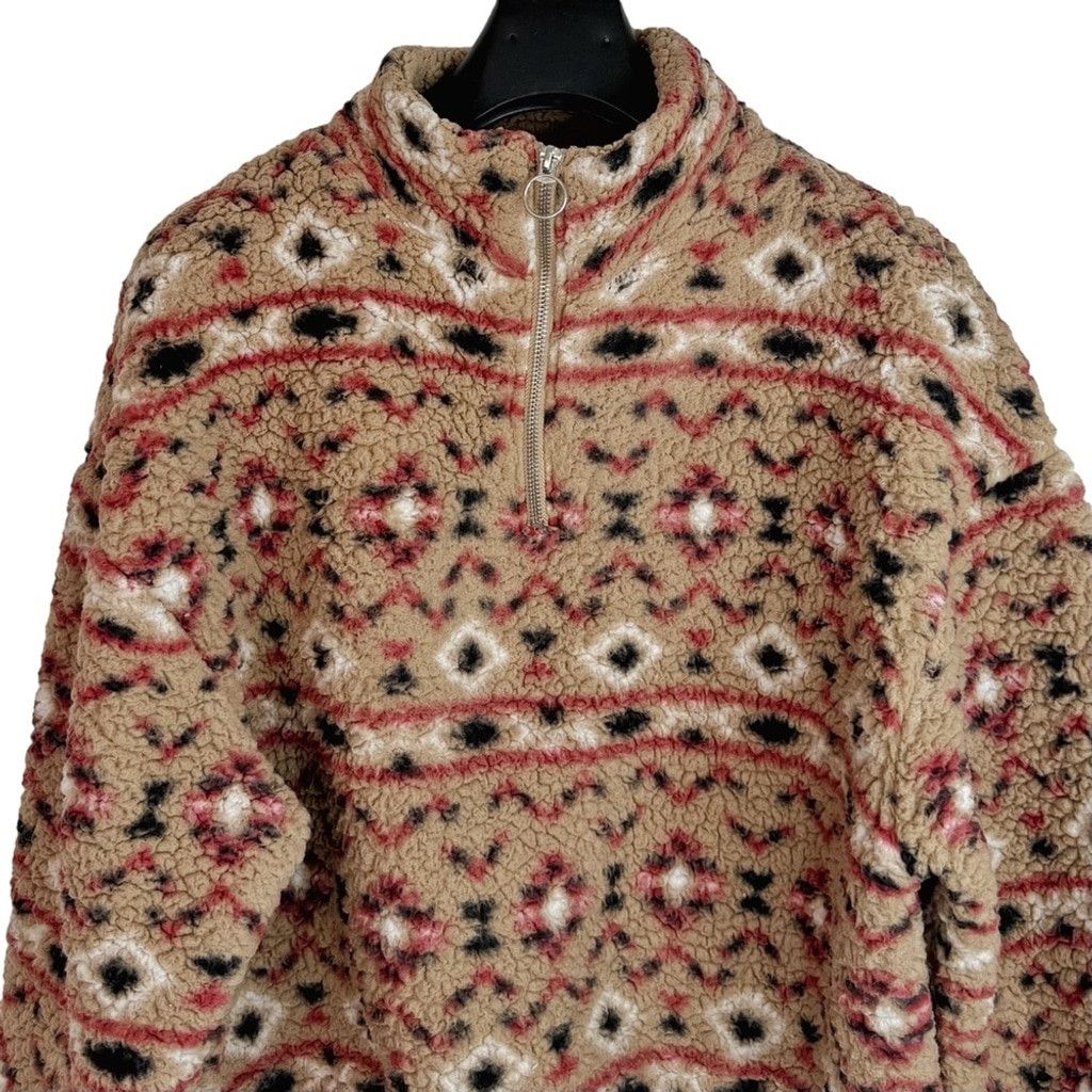 Other LOVE TREE Women's Tan Short Sherpa Aztec Pullover 1/4 Zip M Size M / US 6-8 / IT 42-44 - 2 Thumbnail