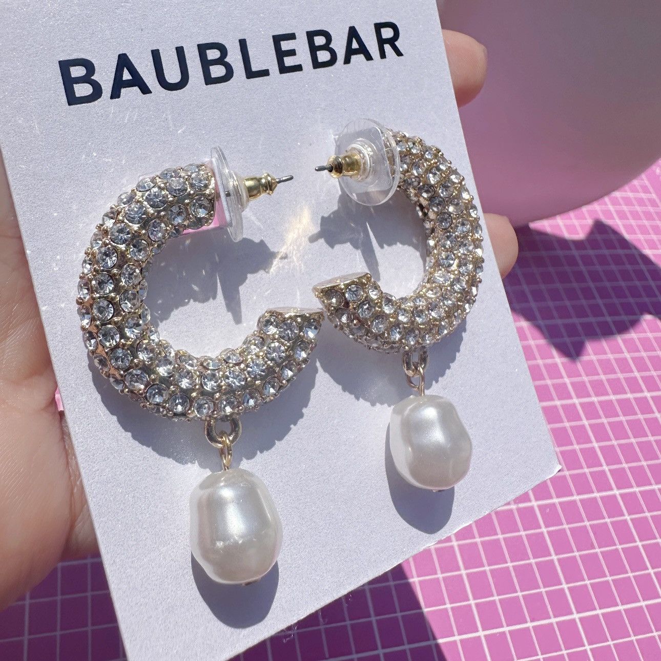 Designer Baublebar gold tone open loop crystal diamond paved pearl Size ONE SIZE - 1 Thumbnail
