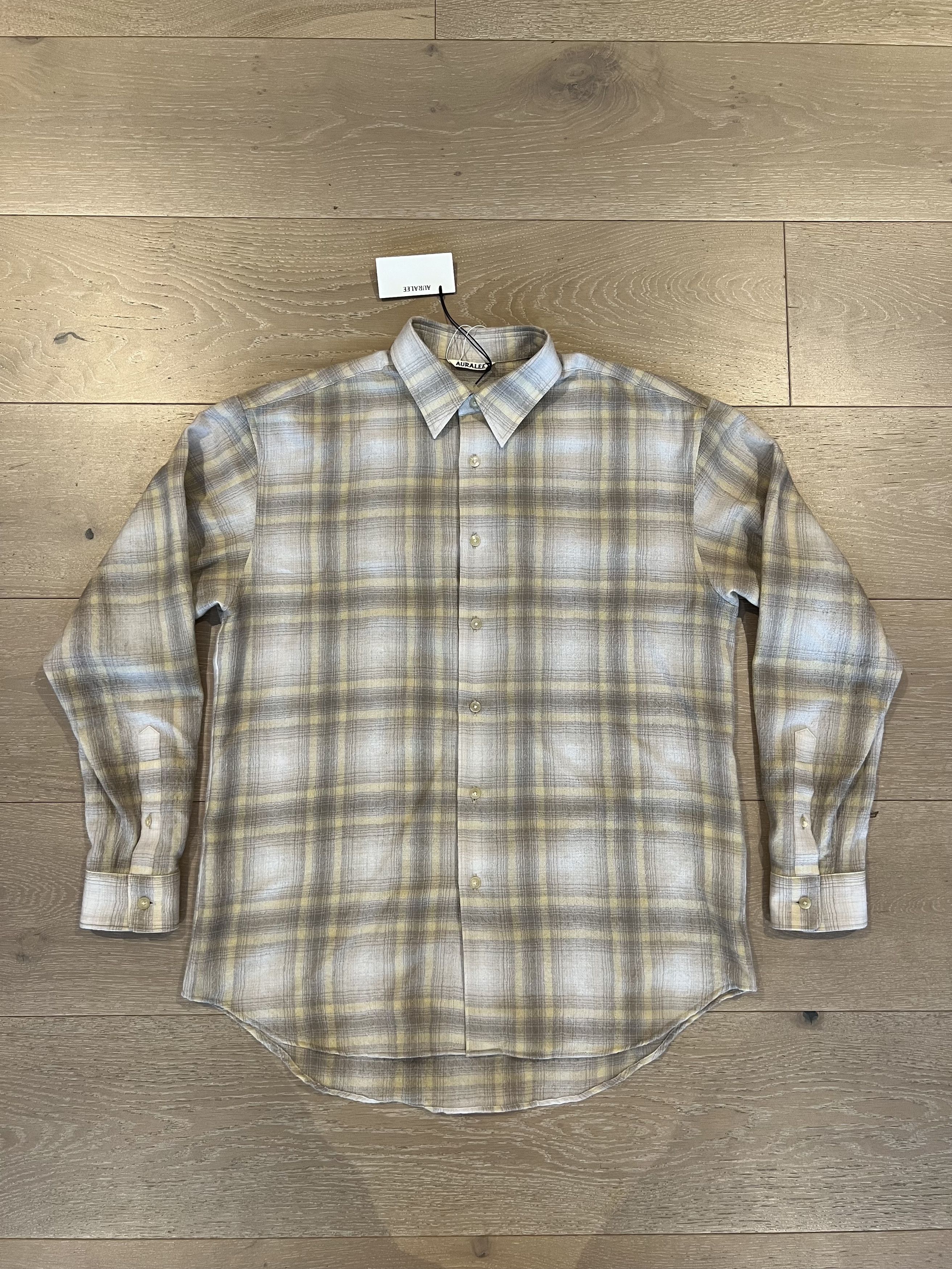 Auralee 💚 Auralee Airy Wool Check Shirt Yellow Gray Check NEW Size US XL / EU 56 / 4 - 6 Thumbnail