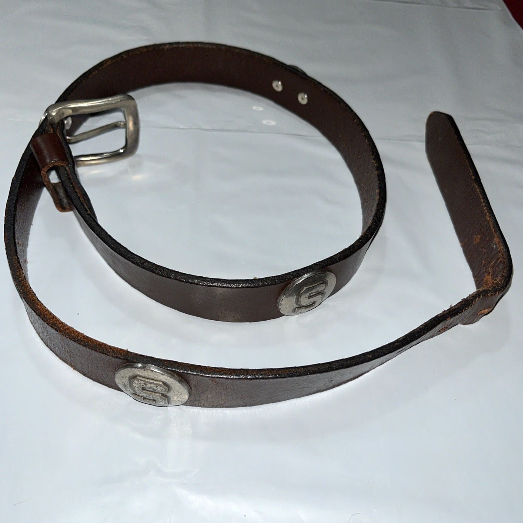Vintage Michigan State Spartans Leather Belt 33-37 Men Brown Silver Conchos Mexico Size 32 - 4 Thumbnail
