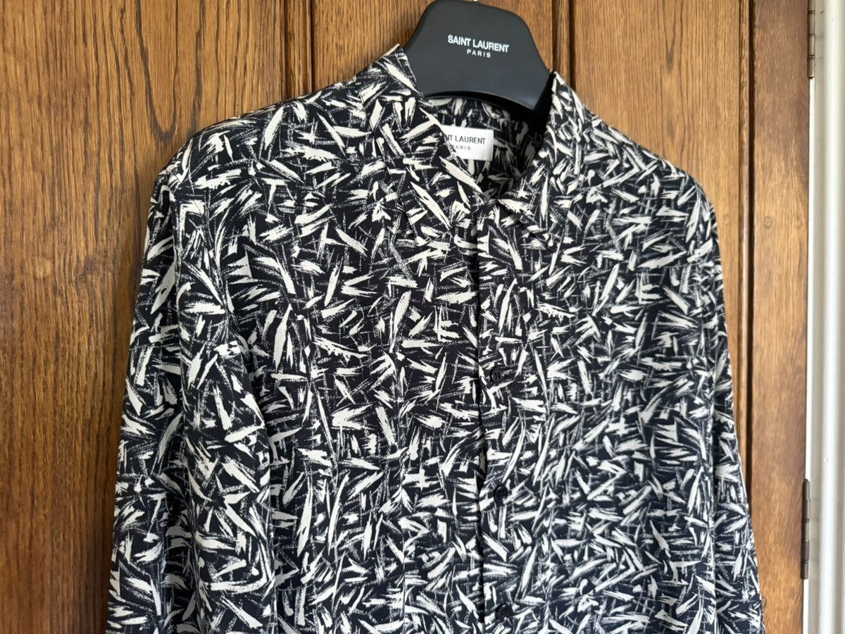 Saint Laurent Paris SS14 Saint Laurent Black white Brush squiggle silk shirt Size US M / EU 48-50 / 2 - 17 Thumbnail
