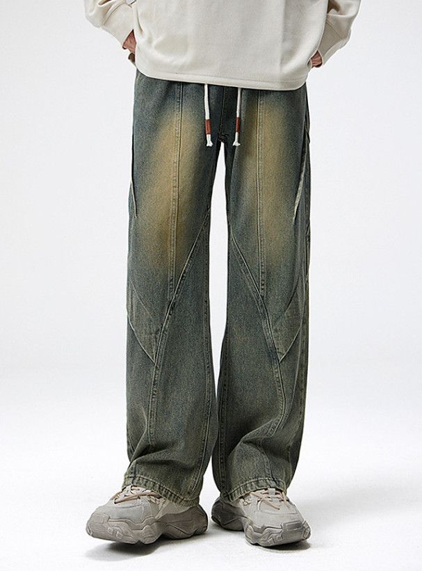 Japanese Brand American retro distressed men's loose washed straight jeans Size US 32 / EU 48 - 1 Thumbnail