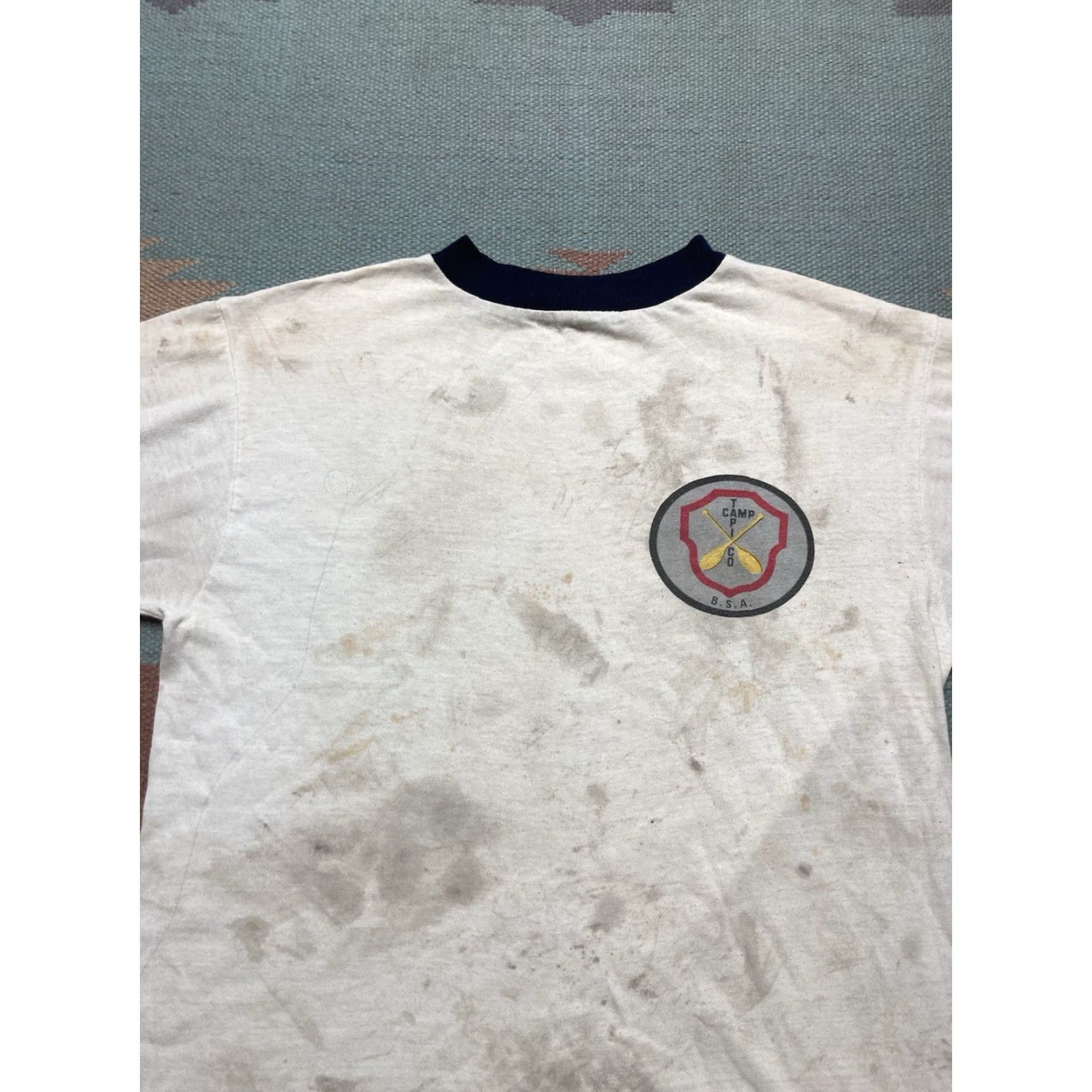 Vintage VINTAGE Boy Scouts Camp Tapico ringer T-Shirt 70s 80s distressed large White Men L Size US L / EU 52-54 / 3 - 3 Thumbnail