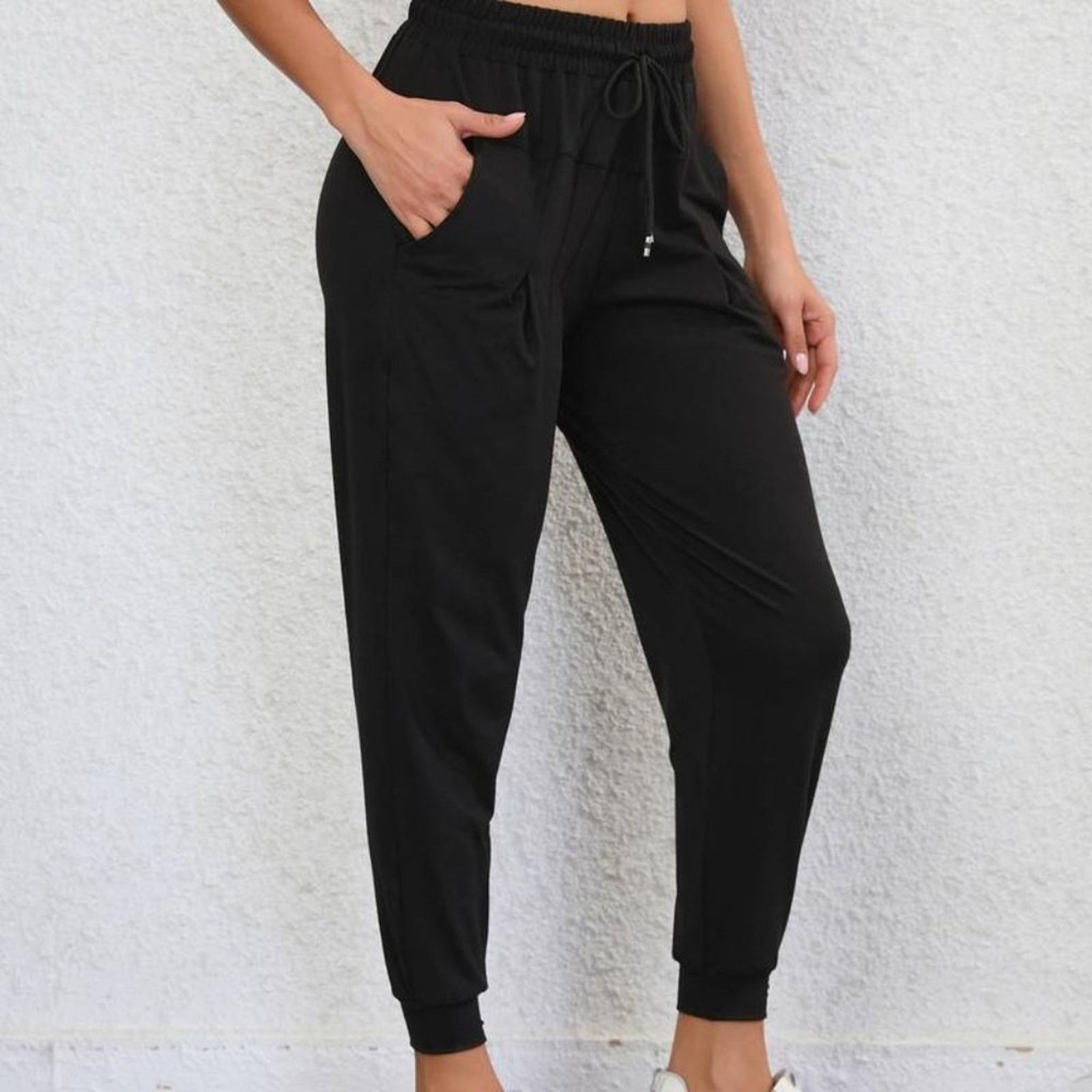 Warehouse WAREHOUSE Black Soft Drawstring Ruched Jogger Pants Sz 12 Size 34" / US 12 / IT 48 - 1 Thumbnail
