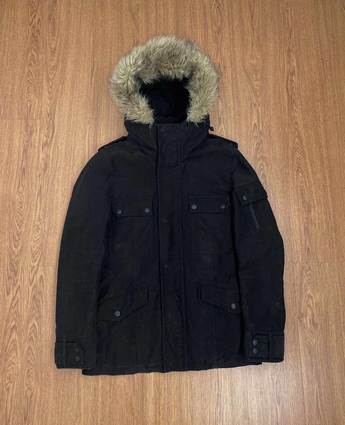 image of Le Grande Bleu L G B x Schlussel Raccoon Fur Parka Jacket in Black, Men's (Size Medium)