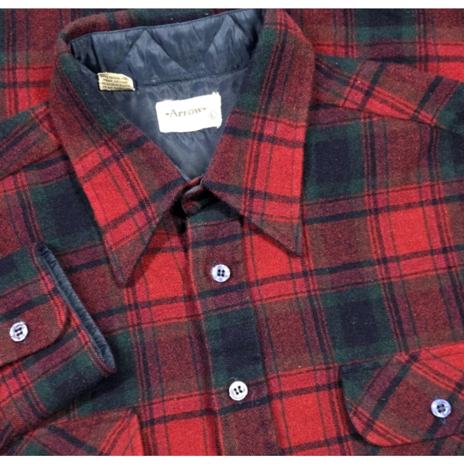 Arrow VINTAGE Arrow Shirt Plaid Red Black L Mens 60s 70s Button-Up Flannel Lined Size US L / EU 52-54 / 3 - 2 Thumbnail