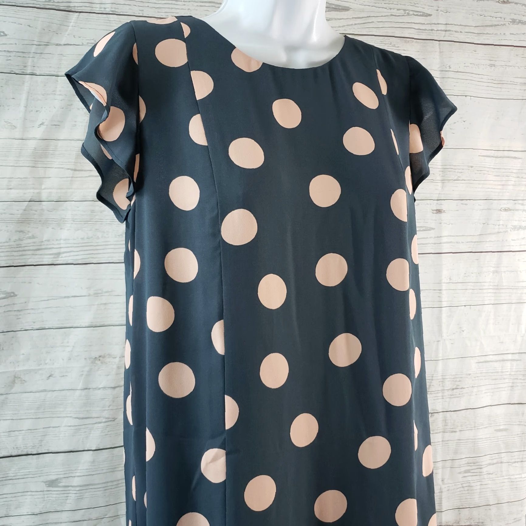 Loft LOFT Ann Taylor Womens Dress Small Blue Pink Polka Dot Short Sleeve Round Neck Shift Size 28" / US 6 / IT 42 - 2 Thumbnail