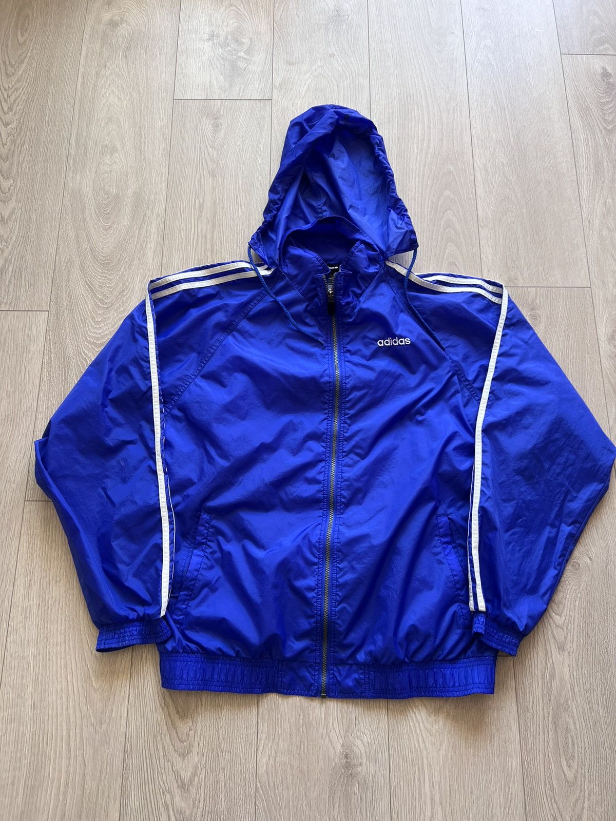 Adidas × Vintage Vintage 90s Adidas Windbreaker Light Track Jacket W / Hood Size US L / EU 52-54 / 3 - 3 Thumbnail