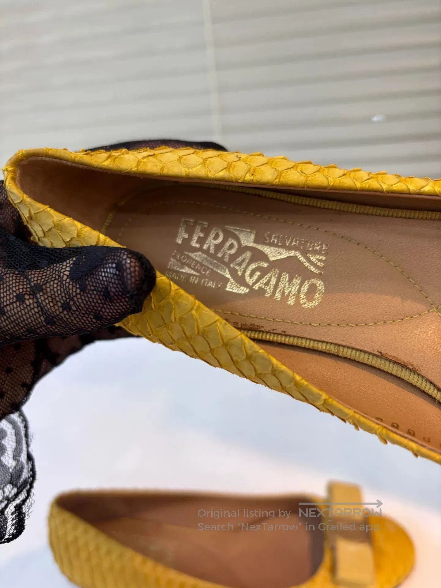 Salvatore Ferragamo Ferragamo Yellow Snake Skin Flat Shoes. Size US 5.5 / IT 35.5 - 4 Thumbnail