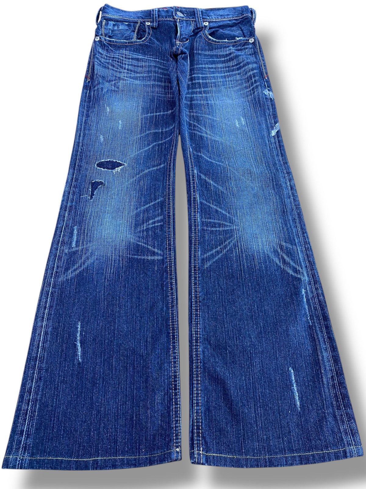 Japanese Brand Distressed Flared Jeans Heavy Whisker Wash Wide Bell Bottom Size US 30 / EU 46 - 1 Thumbnail