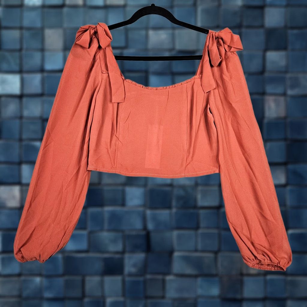 Vintage RIHOAS Cropped Blouse Red Long Sleeve Square Neck Juniors M Shirt Womens RIHOAS Size M / US 6-8 / IT 42-44 - 1 Thumbnail