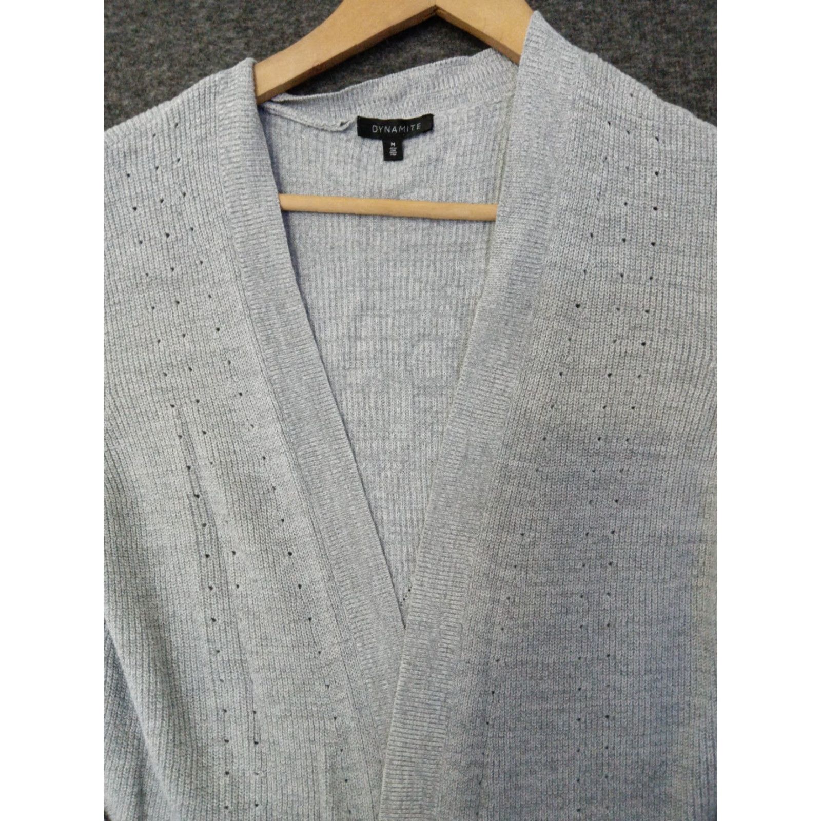 Vintage DYNAMITE Cardigan Women's M Gray Open Knit Long Sleeve V-Neck Casual Workwear Open Front Pockets Size M / US 6-8 / IT 42-44 - 3 Thumbnail