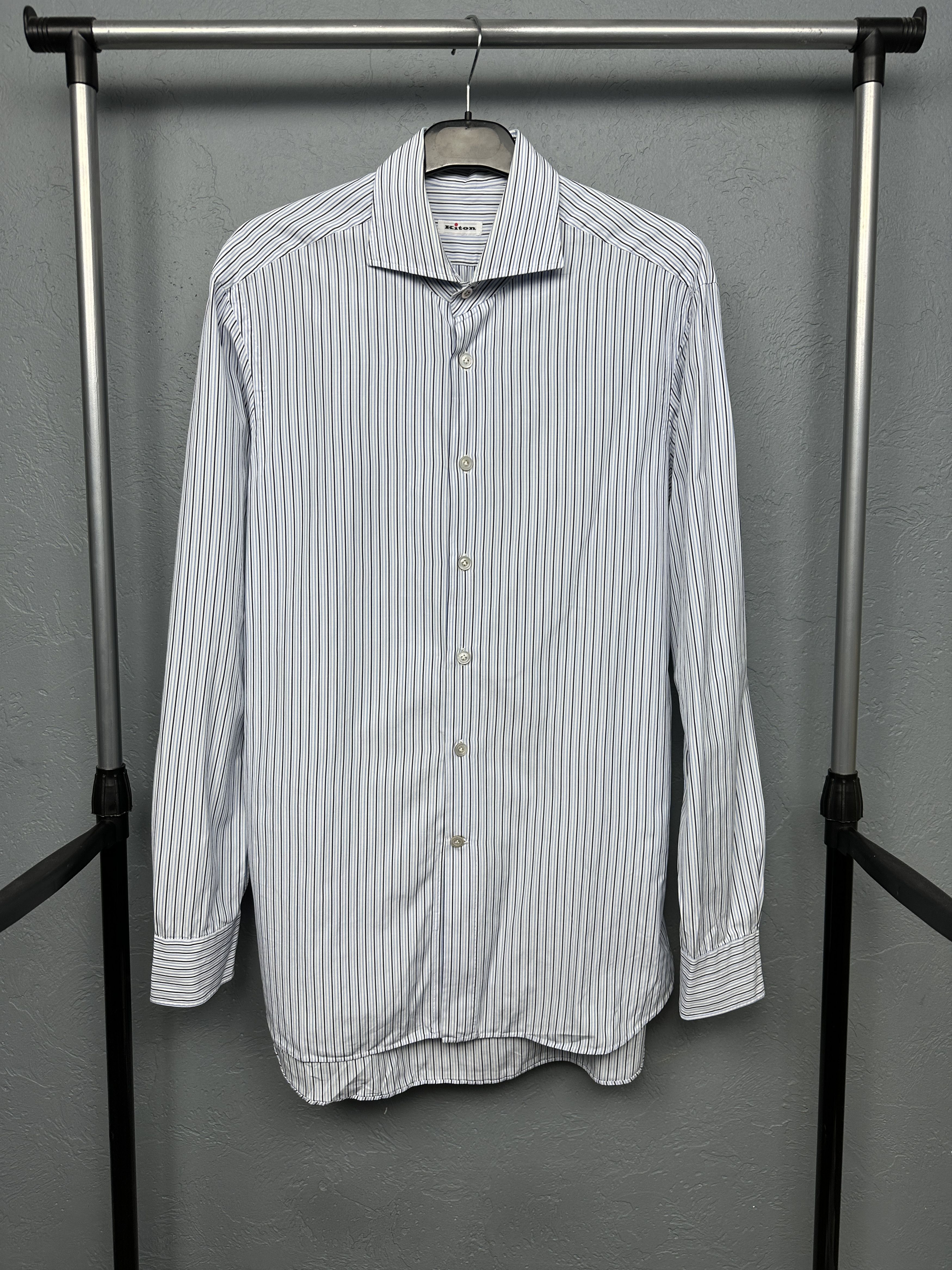 Kiton Kiton Mens Cotton Long Sleeve Striped Shirt Size US L / EU 52-54 / 3 - 1 Thumbnail