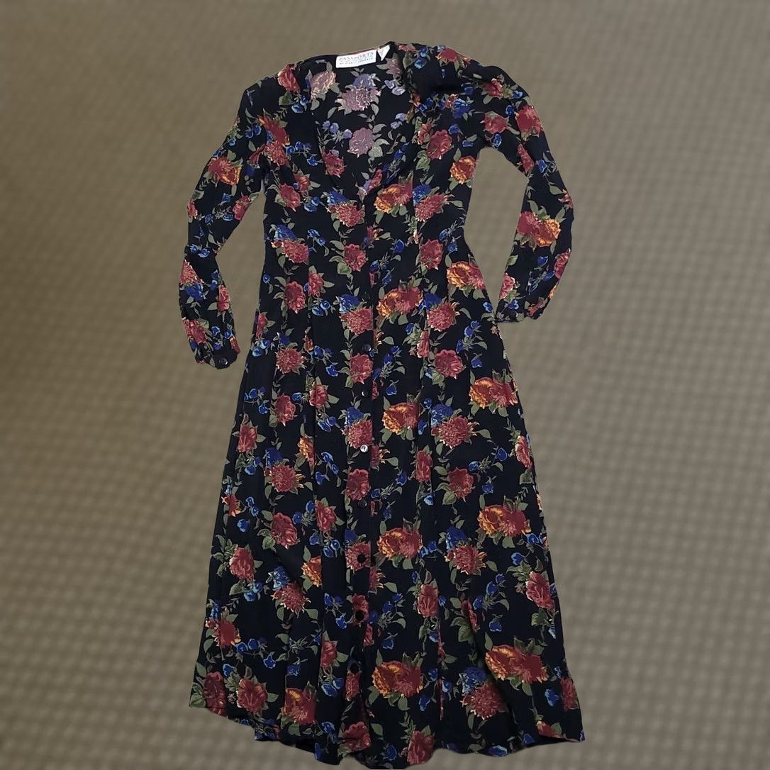 Vintage Vtg Passports Pier 1 Imports Dress Women's Small Floral Removable Shoulder Pads Maxi Hollow? Size S / US 4 / IT 40 - 1 Thumbnail