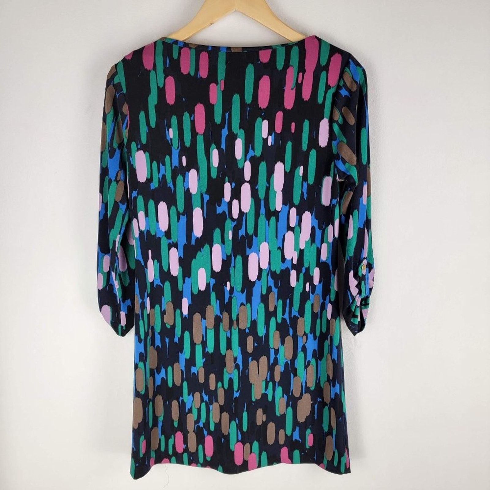 Tibi Tibi Abstract Printed Mini Dress Roll Tab Sleeves Crew Neck Size S / US 4 / IT 40 - 7 Thumbnail