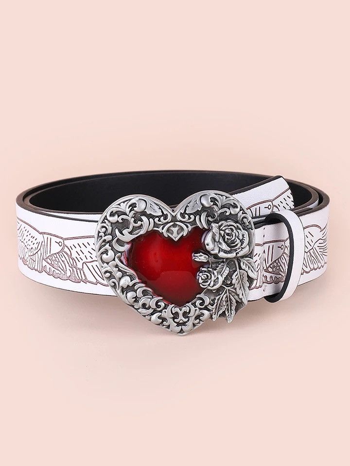 image of Love Buckle Pu Leather Belt in White, Men's