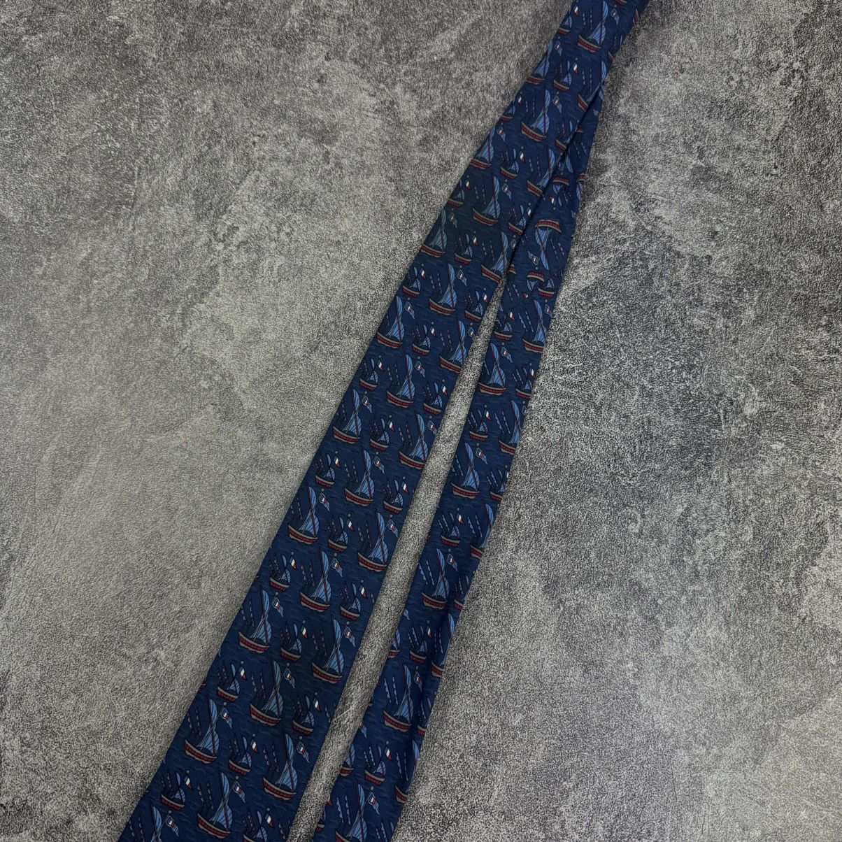 Hermes Hermès Navy Blue Silk Tie / Vintage Tall Ships Pattern Size ONE SIZE - 4 Thumbnail