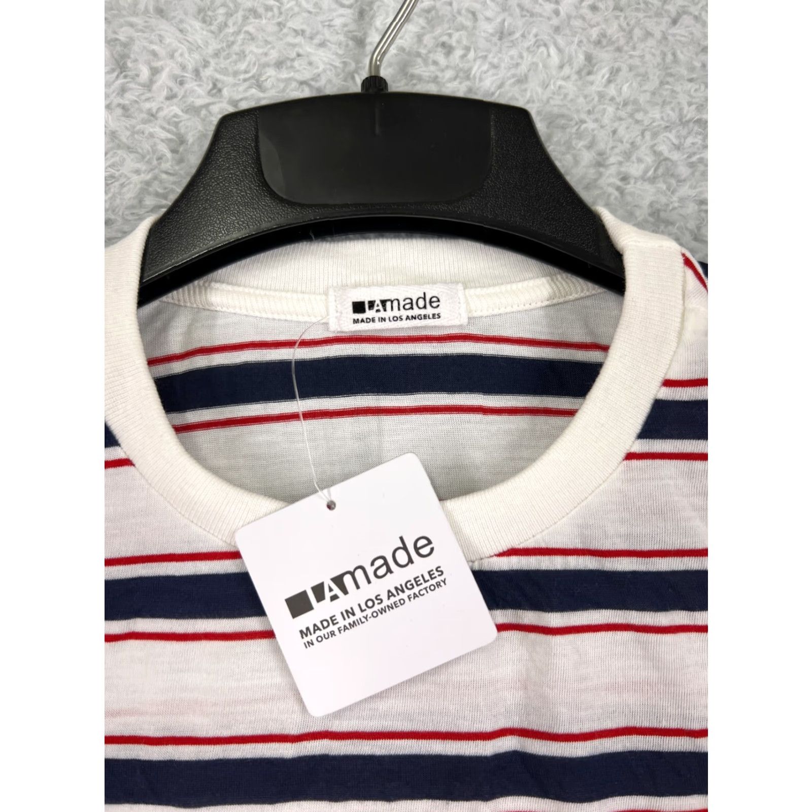 Vintage La Made Shirt Womens Small Red White Blue Striped Short Sleeve Polyester Blend Shirt Adult Small Red White Blue Striped Casual Women's T-Shirt Size S / US 4 / IT 40 - 3 Thumbnail
